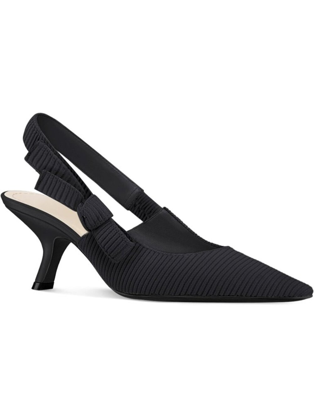 Women's Black Slingback Kitten Heels Pointed Toe Bowknot Knitted Sandals